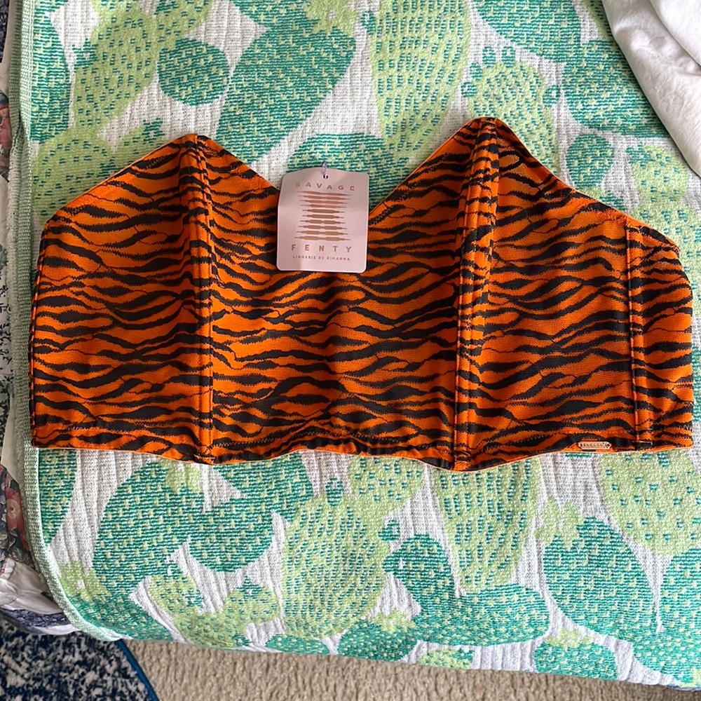 Savage x Fenty Orange Lace Zebra Bandeau Bralette